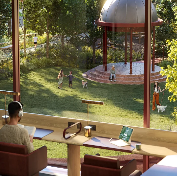 Level One interior opening onto the gardens
