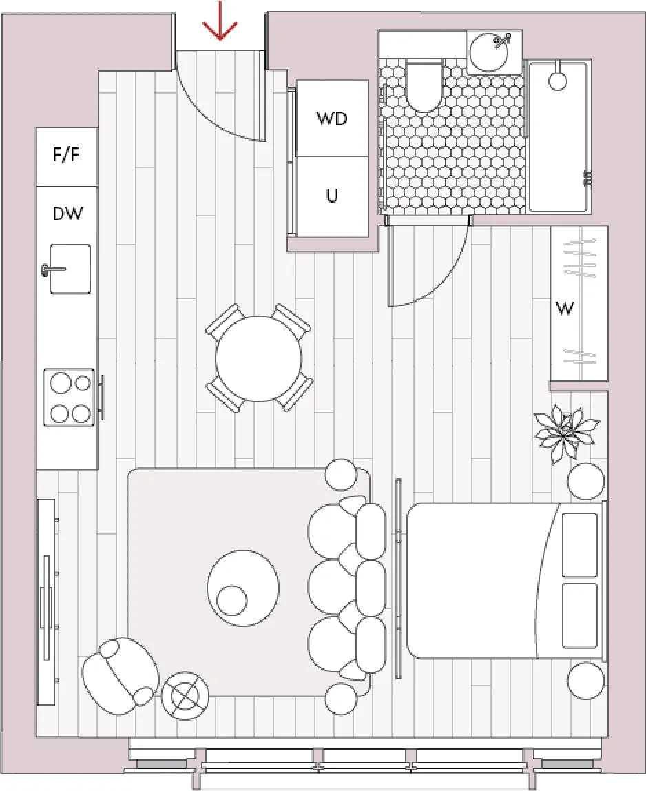Floorplan of the one bedroom suite